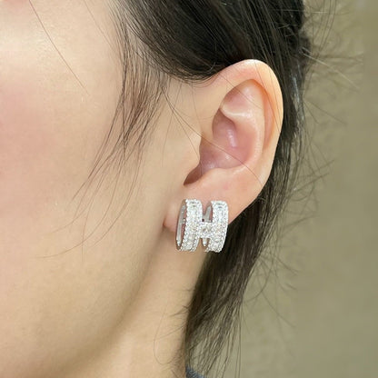 [Polaidi Jewelry]H STUD EARRINGS WITH SILVER DIAMONDS