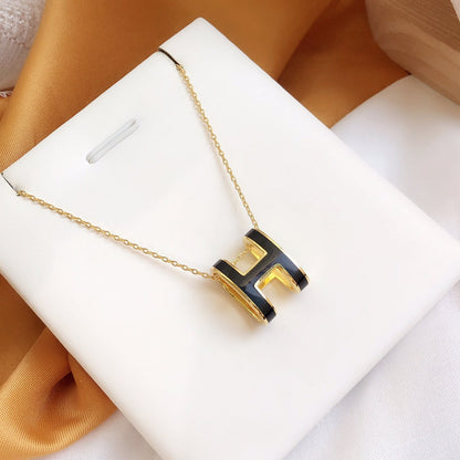 [Polaidi Jewelry]HM CLIC BLACK ENAMEL GOLD NECKLACE