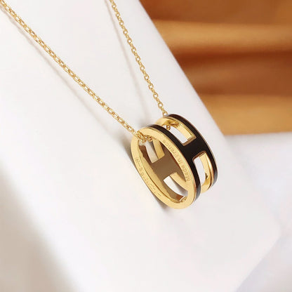 [：Polaidi Jewelry]HM CLIC BLACK ENAMEL GOLD NECKLACE