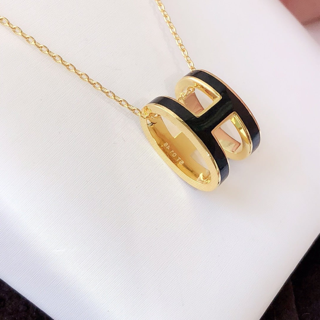 [：Polaidi Jewelry]HM CLIC BLACK ENAMEL GOLD NECKLACE