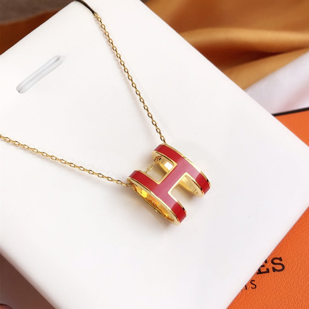 [：Polaidi Jewelry]HM CLIC RED ENAMEL GOLD NECKLACE