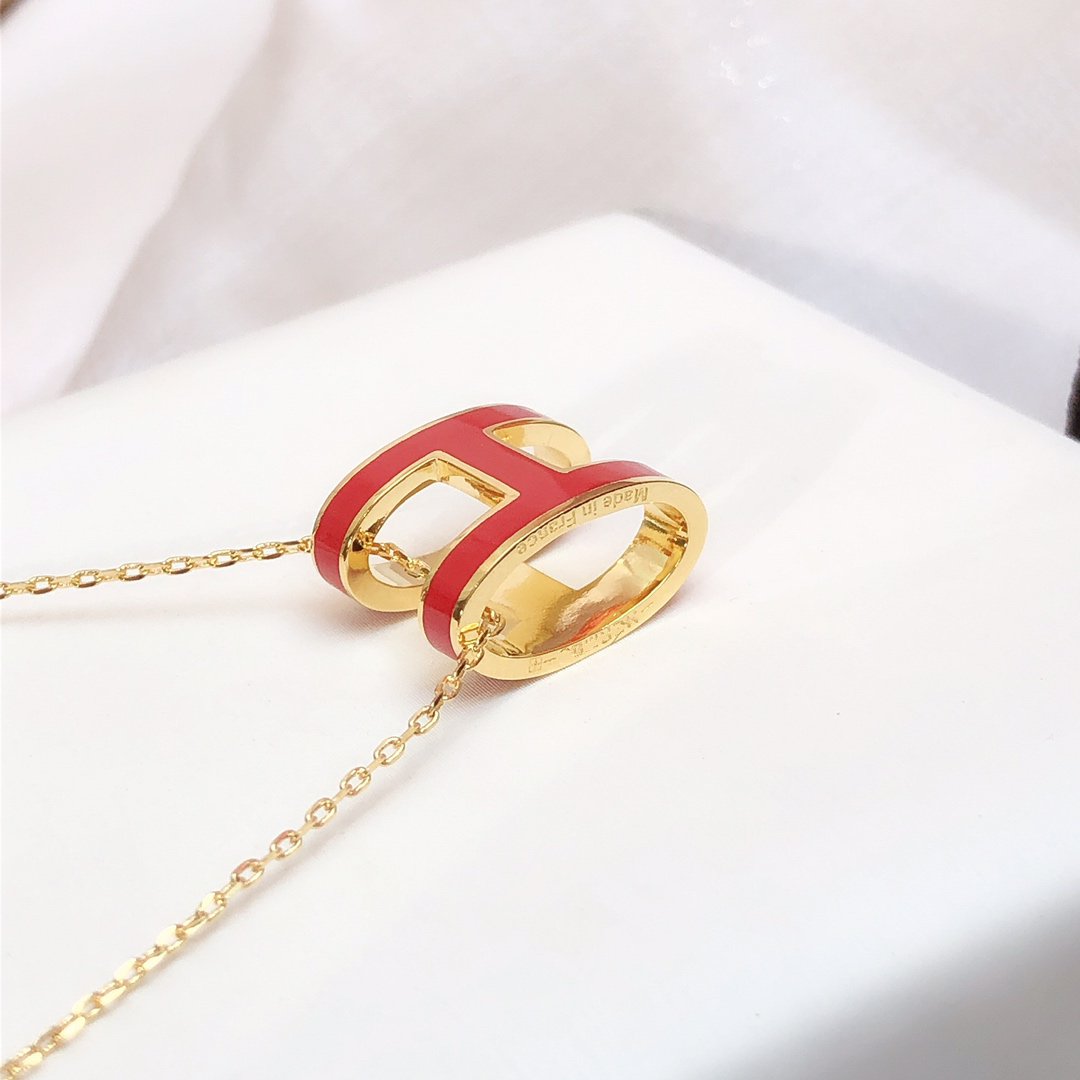 [：Polaidi Jewelry]HM CLIC RED ENAMEL GOLD NECKLACE