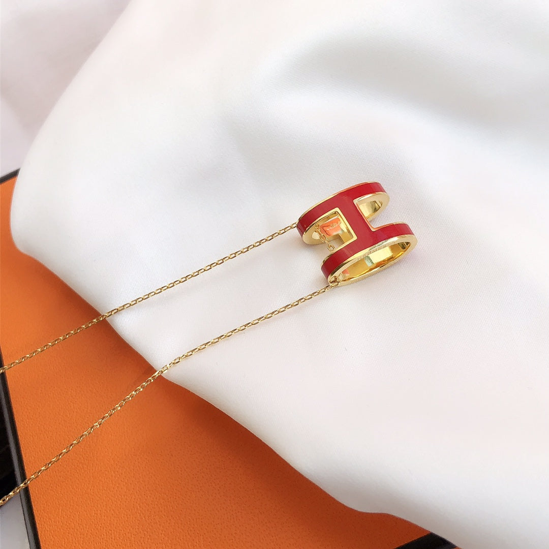 [：Polaidi Jewelry]HM CLIC RED ENAMEL GOLD NECKLACE