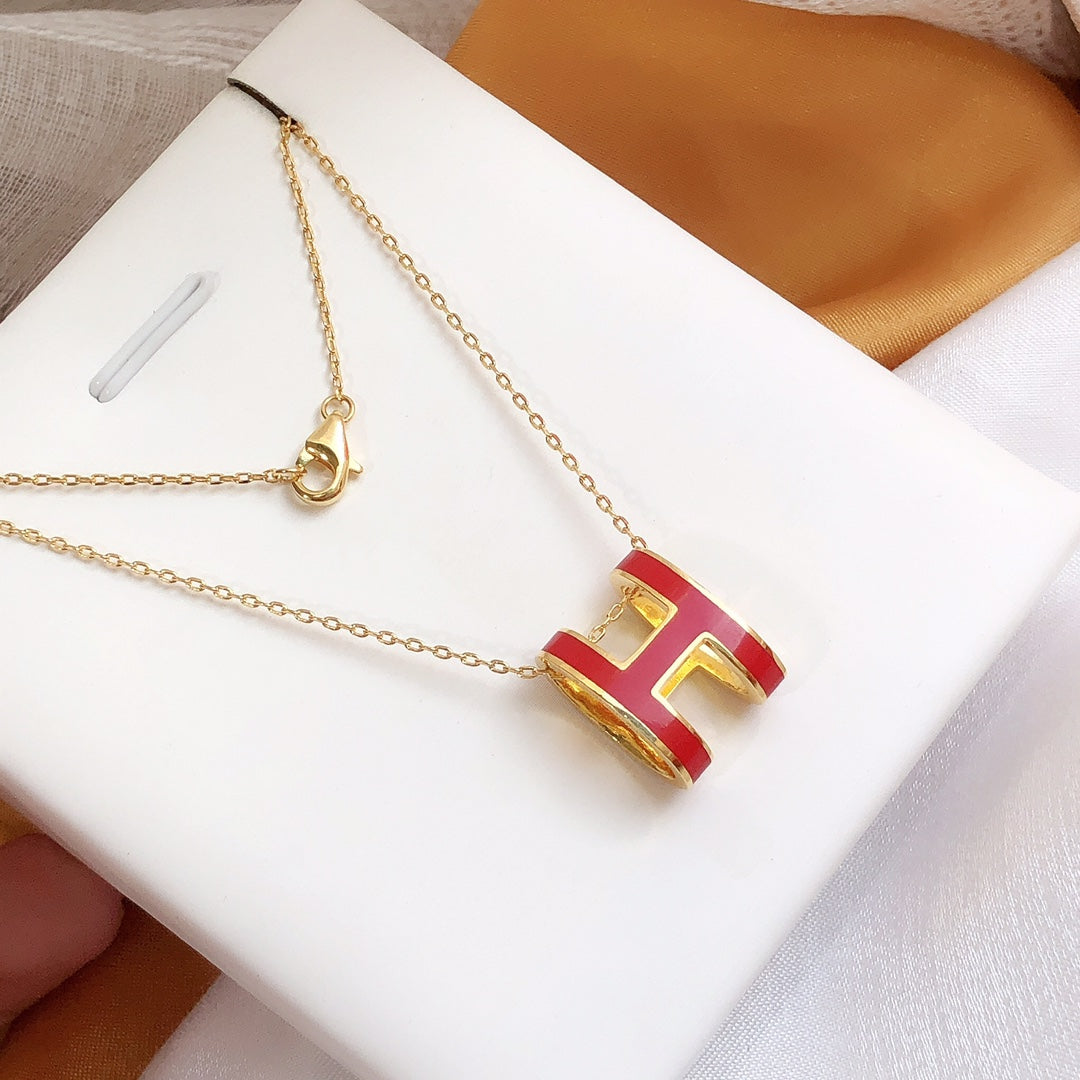 [：Polaidi Jewelry]HM CLIC RED ENAMEL GOLD NECKLACE