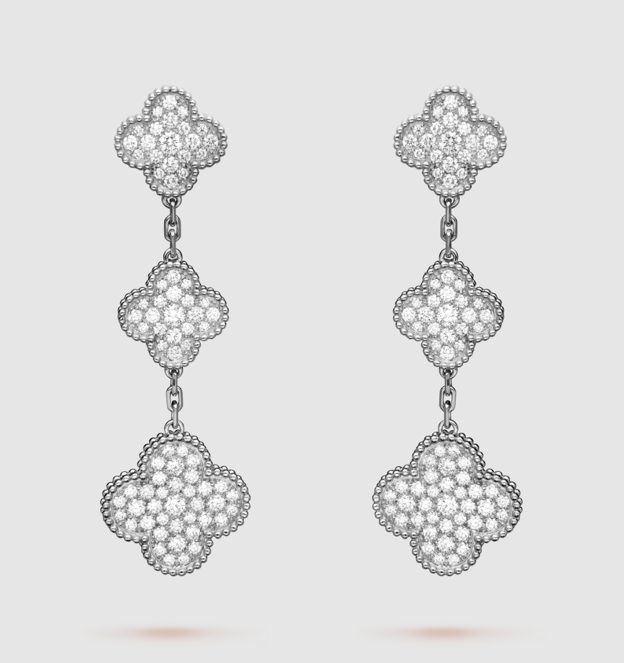 [：Polaidi Jewelry]CLOVER 3 MOTIF DIAMOND SILVER DROP EARRINGS
