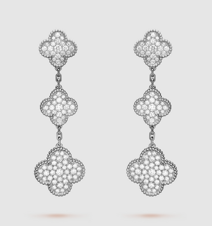 [Polaidi Jewelry]CLOVER 3 MOTIF DIAMOND SILVER DROP EARRINGS