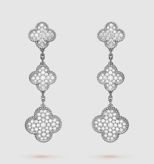 [Polaidi Jewelry]CLOVER 3 MOTIF DIAMOND SILVER DROP EARRINGS