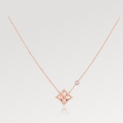 [Polaidi Jewelry]STAR PINK MOP 1 DIAMOND PINK GOLD NECKLACE