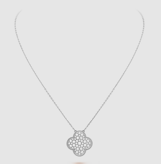 [Polaidi Jewelry]CLOVER 25MM LARGE PENDANT DIAMOND PAVED SILVER NECKLACE