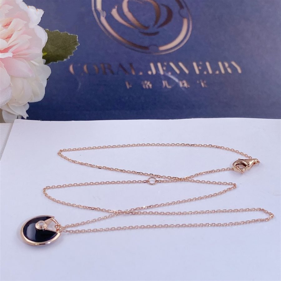 [Polaidi Jewelry]AMULETTE ROSE GOLD ONYX NECKLACE