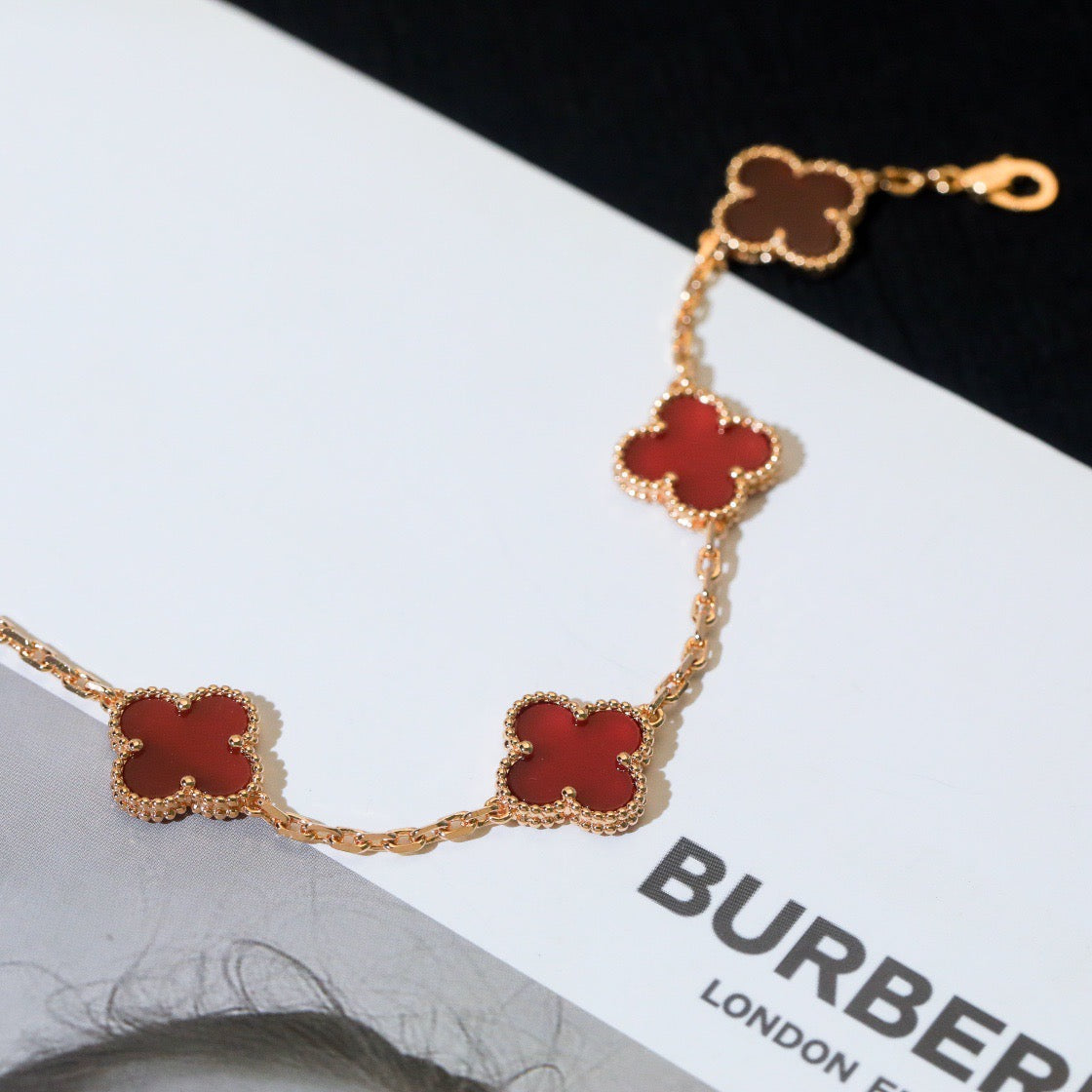 [：Polaidi Jewelry]CLOVER 5 MOTIFS RED AGATE  BRACELET
