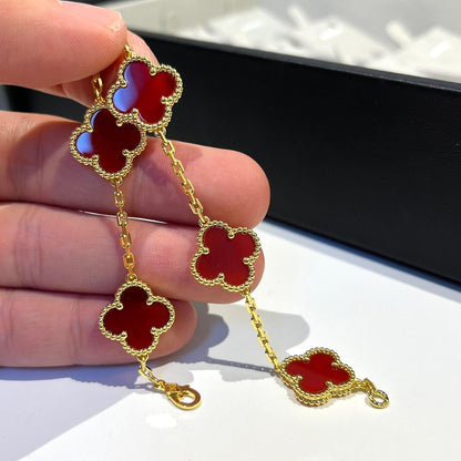[：Polaidi Jewelry]CLOVER 5 MOTIFS RED AGATE  BRACELET