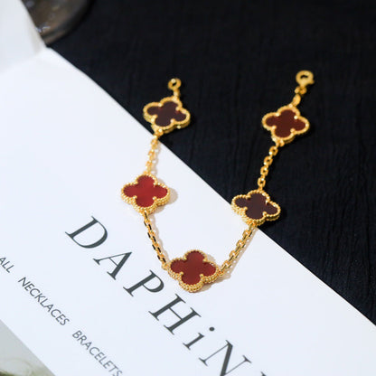 [：Polaidi Jewelry]CLOVER 5 MOTIFS RED AGATE  BRACELET