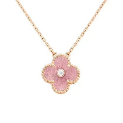 [Polaidi Jewelry]CLOVER 15MM DIAMOND RHODONITE NECKLACE