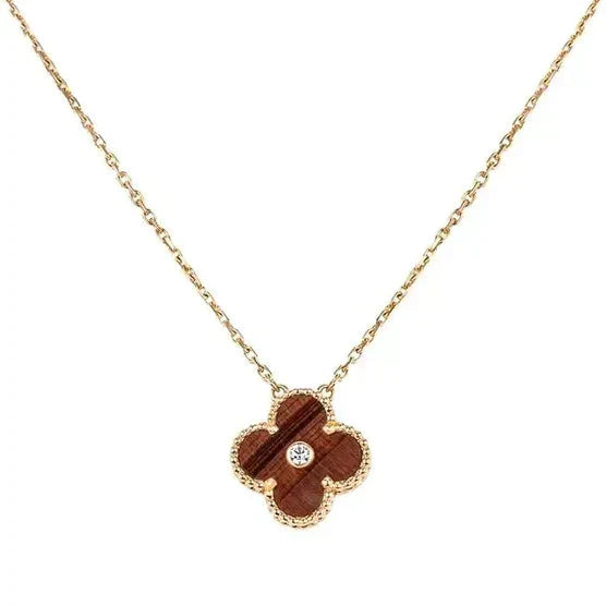 [：Polaidi Jewelry]CLOVER 15MM DIAMOND AND YELLOW TIGER'S EYE AGATE necklace