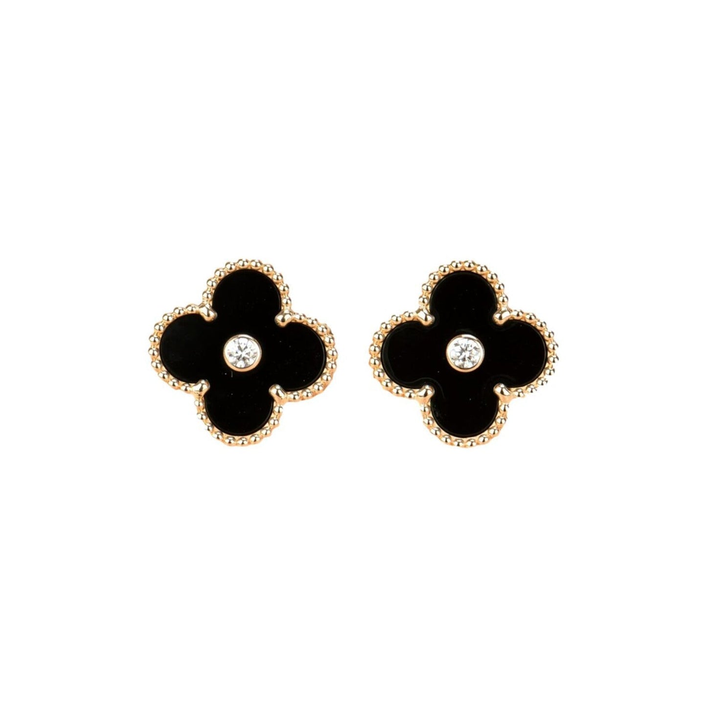 [Polaidi Jewelry]CLOVER MEDIUM 1 MOTIFS ONYX DIAMOND EARRINGS