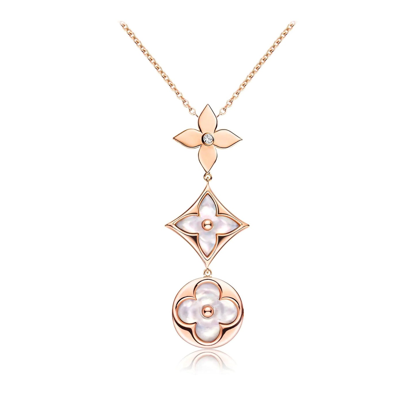 [Polaidi Jewelry]COLOR BLOSSOM LARIAT NECKLACE PINK GOLD WHITE MOTHER PEARL AND DIAMOND