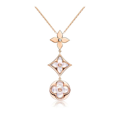 [Polaidi Jewelry]COLOR BLOSSOM LARIAT NECKLACE PINK GOLD WHITE MOTHER PEARL AND DIAMOND