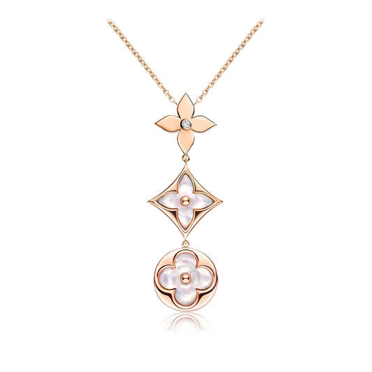 [Polaidi Jewelry]COLOR BLOSSOM LARIAT NECKLACE PINK GOLD WHITE MOTHER PEARL AND DIAMOND