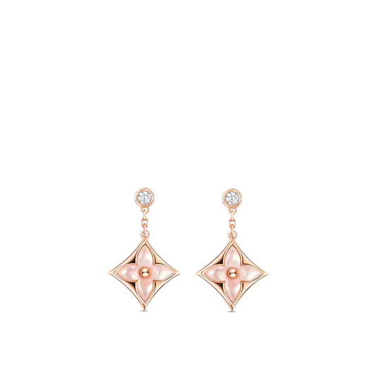 [Polaidi Jewelry]DOUBLE STAR PINK GOLD MOP DROP EARRINGS