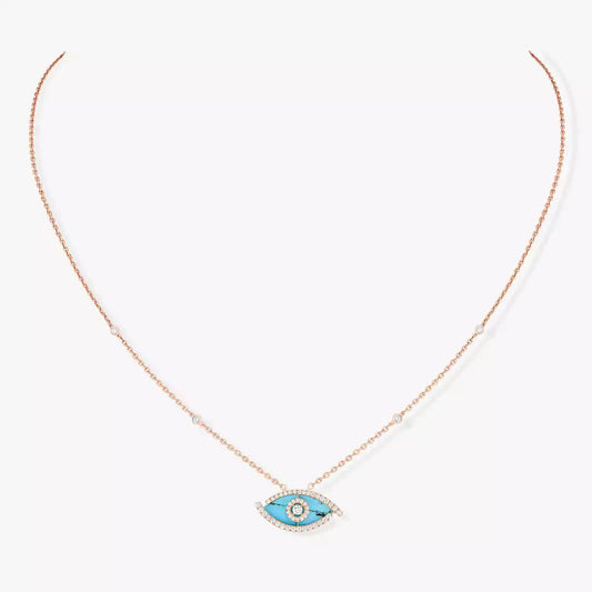 [Polaidi Jewelry]Lucky Eye Diamond Necklace in Rose Gold and Turquoise