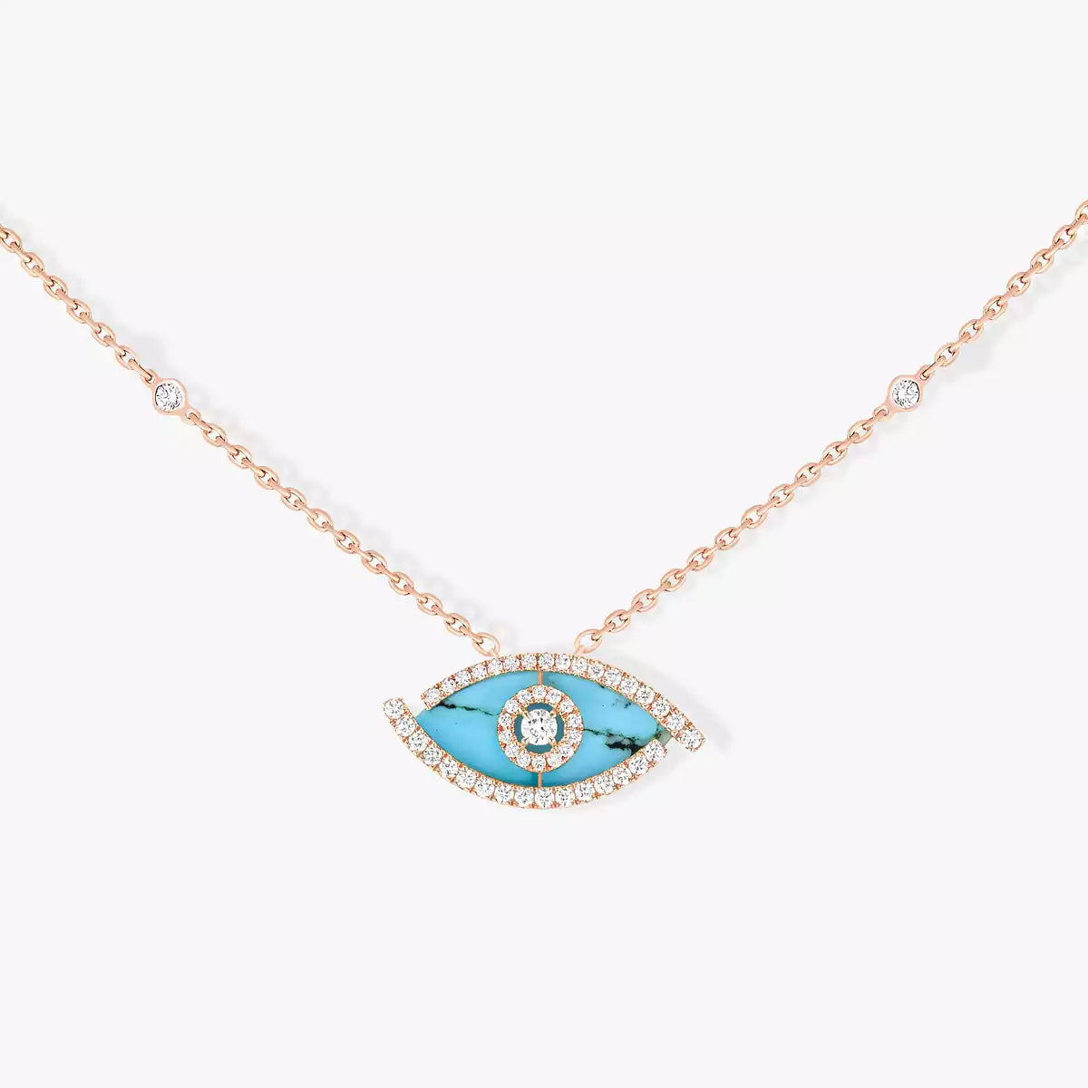 [Polaidi Jewelry]Lucky Eye Diamond Necklace in Rose Gold and Turquoise