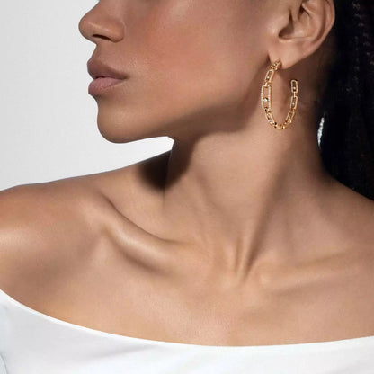 [[Polaidi Jewelry]Move Link Diamond Hoop Earrings