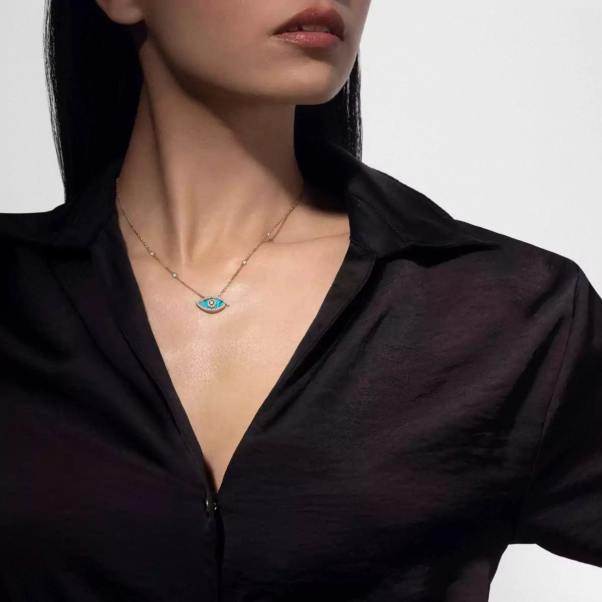 [Polaidi Jewelry]Lucky Eye Diamantkette in Roségold und Türkis
