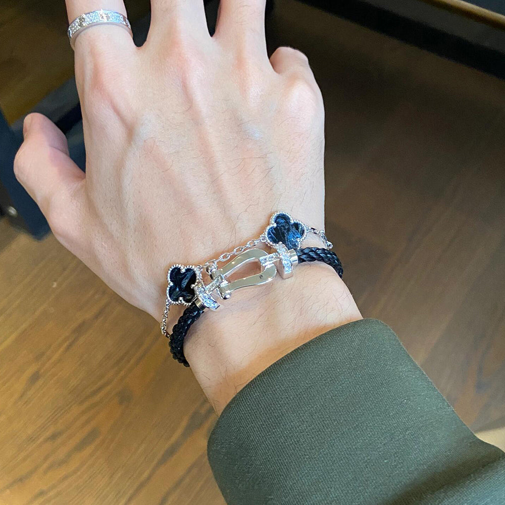 [：Polaidi Jewelry]CLOVER 5 MOTIF PIETERSITE SILVER BRACELET
