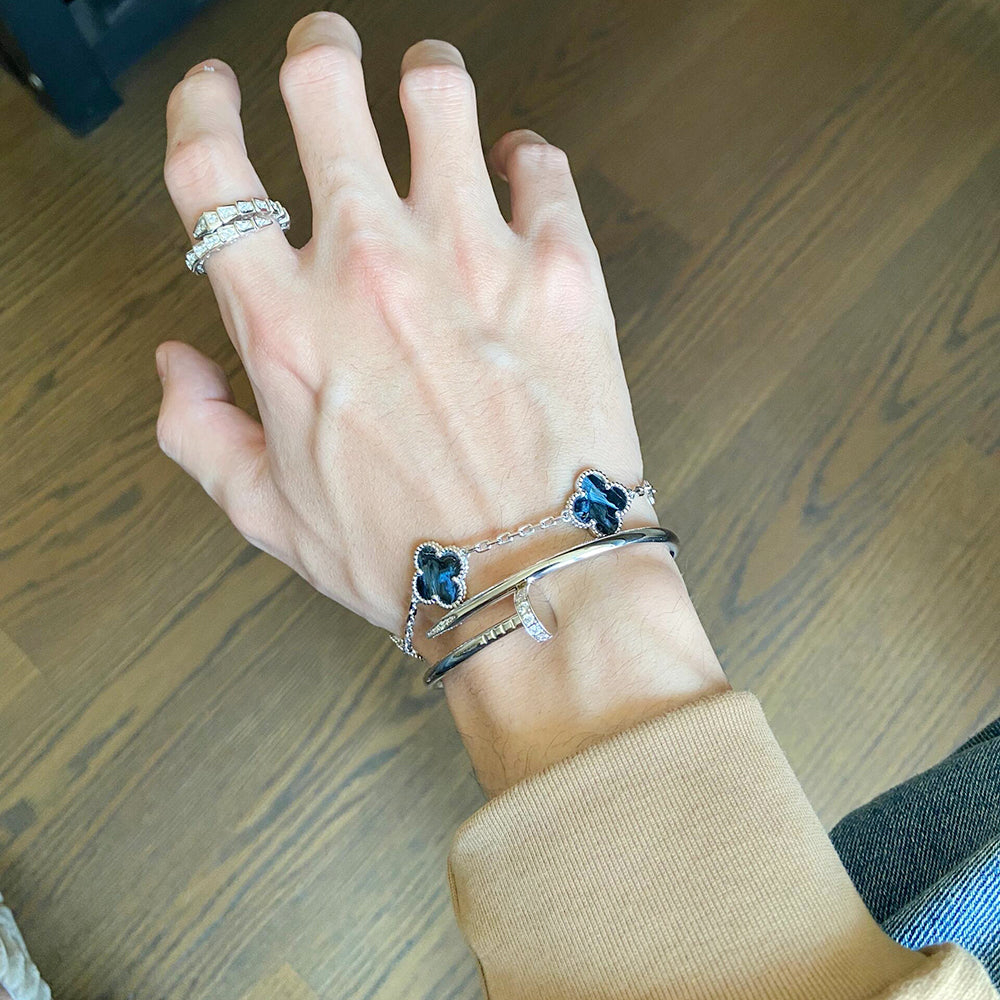 [：Polaidi Jewelry]CLOVER 5 MOTIF PIETERSITE SILVER BRACELET