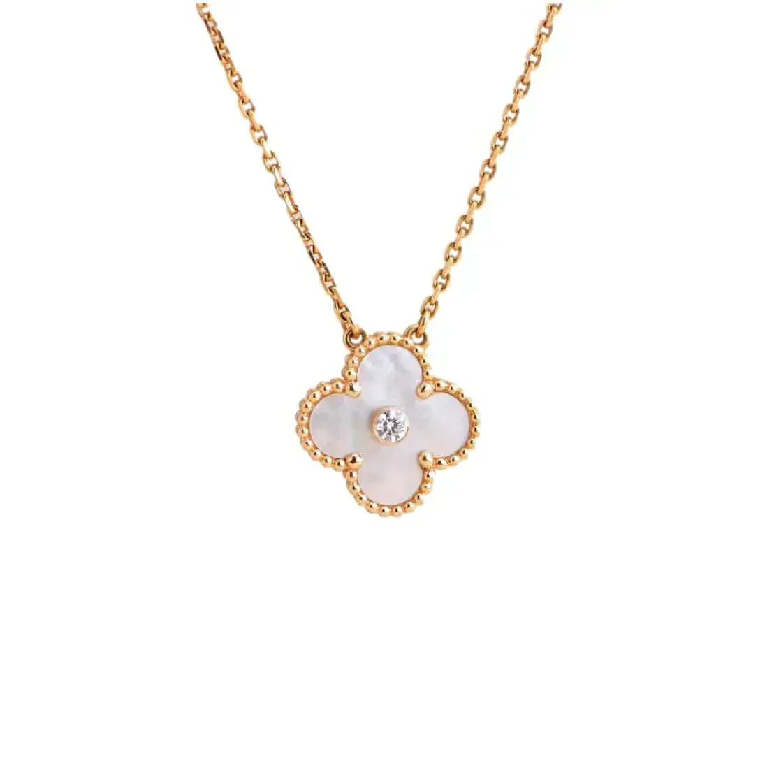 [Polaidi Jewelry]CLOVER 15MM DIAMOND WHITE FRITILLARIA NECKLACE