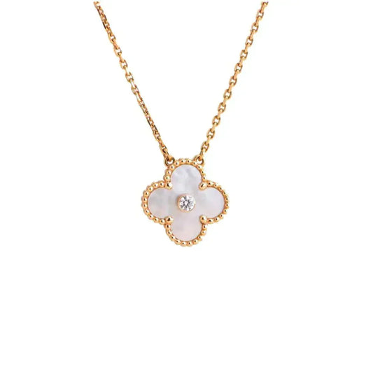 [Polaidi Jewelry]CLOVER 15MM DIAMOND WHITE FRITILLARIA NECKLACE