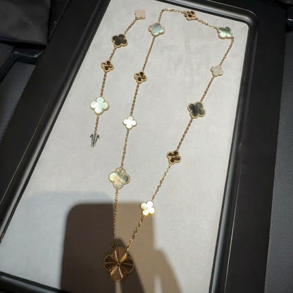[Polaidi Jewelry]DETACHABLE CLOVER 15(11+4) FLOWER ROSE GOLD NECKLACE SET