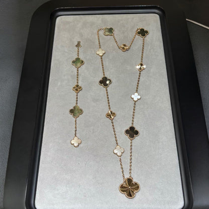 [Polaidi Jewelry]DETACHABLE CLOVER 15(11+4) FLOWER ROSE GOLD NECKLACE SET
