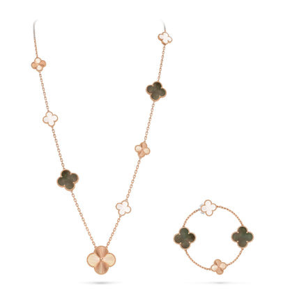 [Polaidi Jewelry]DETACHABLE CLOVER 15(11+4) FLOWER ROSE GOLD NECKLACE SET