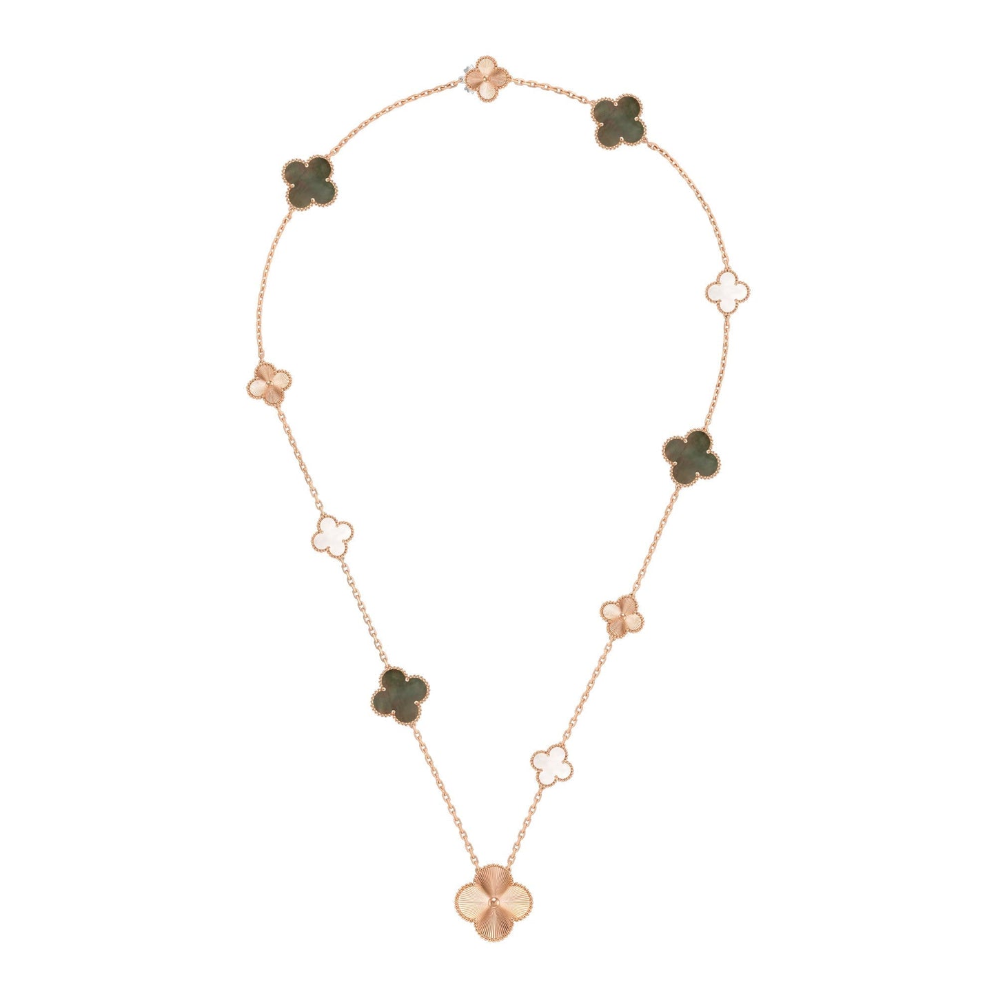 [Polaidi Jewelry]DETACHABLE CLOVER 15(11+4) FLOWER ROSE GOLD NECKLACE SET