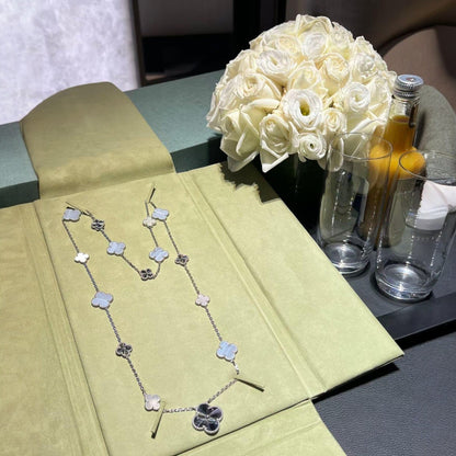 [Polaidi]DETACHABLE CLOVER 15(11+4) FLOWER SILVER NECKLACE SET