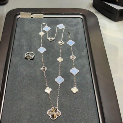 [Polaidi Jewelry]DETACHABLE CLOVER 15(11+4) FLOWER SILVER NECKLACE SET
