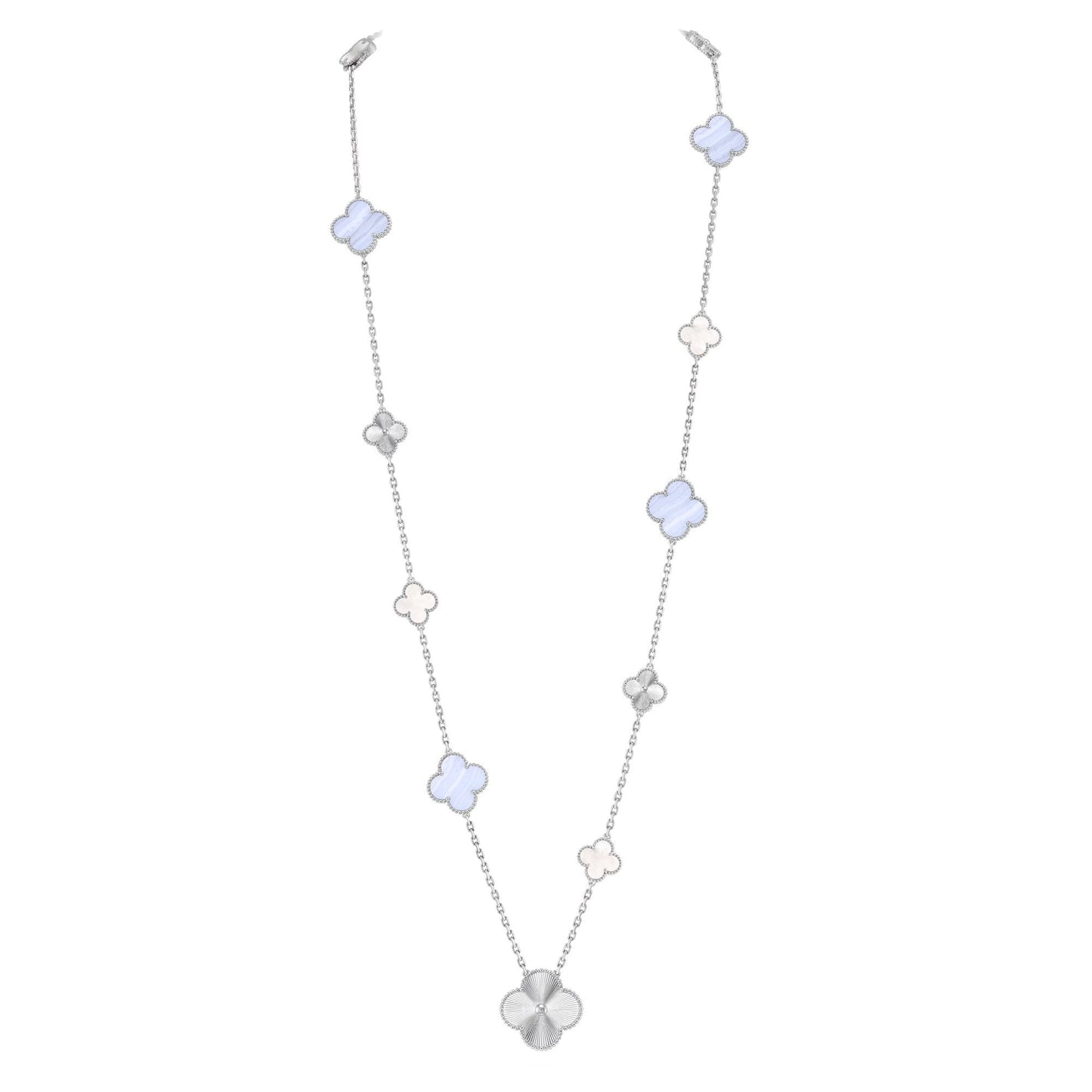 [Polaidi]DETACHABLE CLOVER 15(11+4) FLOWER SILVER NECKLACE SET