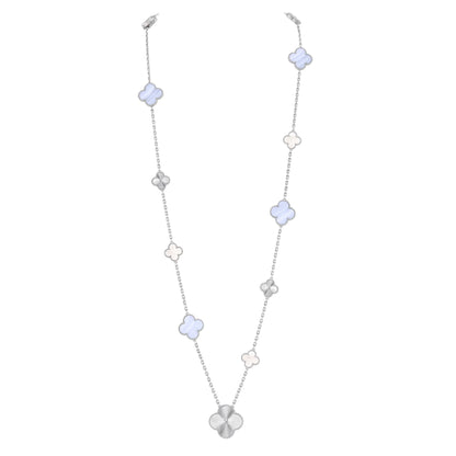 [Polaidi]DETACHABLE CLOVER 15(11+4) FLOWER SILVER NECKLACE SET