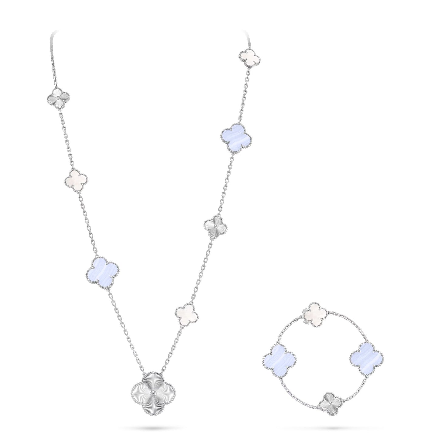[Polaidi Jewelry]DETACHABLE CLOVER 15(11+4) FLOWER SILVER NECKLACE SET
