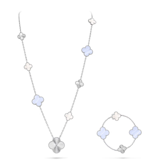 [Polaidi Jewelry]DETACHABLE CLOVER 15(11+4) FLOWER SILVER NECKLACE SET