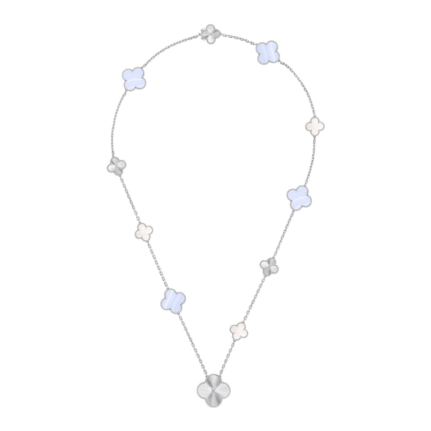 [Polaidi Jewelry]DETACHABLE CLOVER 15(11+4) FLOWER SILVER NECKLACE SET