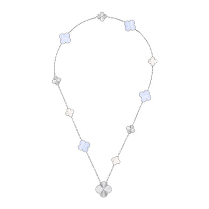 [Polaidi Jewelry]DETACHABLE CLOVER 15(11+4) FLOWER SILVER NECKLACE SET