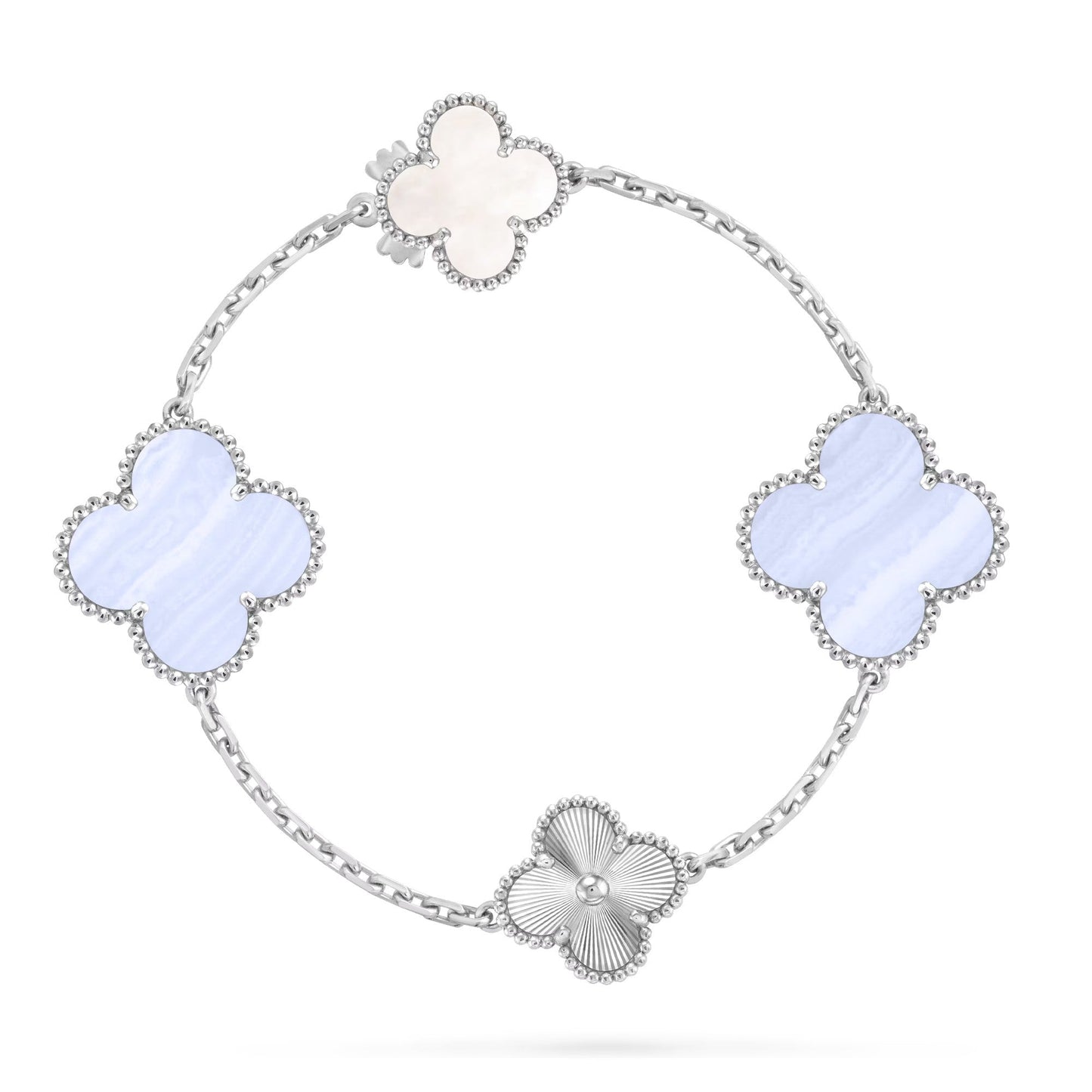 [Polaidi]DETACHABLE CLOVER 15(11+4) FLOWER SILVER NECKLACE SET