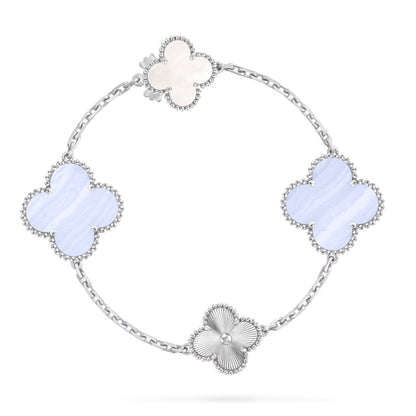 [Polaidi]DETACHABLE CLOVER 15(11+4) FLOWER SILVER NECKLACE SET