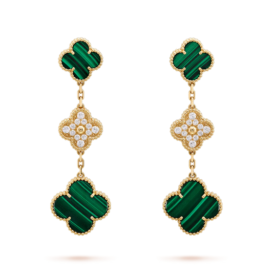 [：Polaidi Jewelry]CLOVER EARRINGS GOLD MALACHITE DIAMOND 3 MOTIF