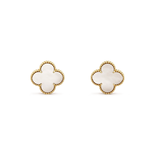 [Polaidi Jewelry]CLOVER MEDIUM 1 MOTIFS  WHITE MOP STUD EARRINGS