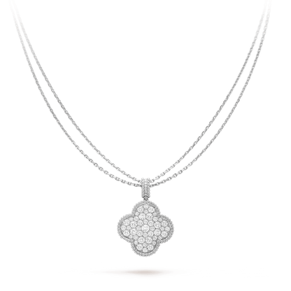 [Polaidi Jewelry]CLOVER 25MM SILVER FULL DIAMOND BIG CLOVER NECKLACE