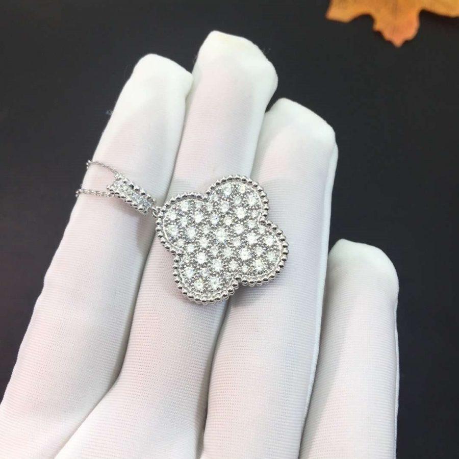[Polaidi Jewelry]CLOVER 25MM SILVER FULL DIAMOND BIG CLOVER NECKLACE